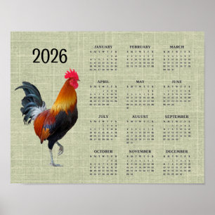 Colorful Strutting Rooster 2026 Calendar Poster