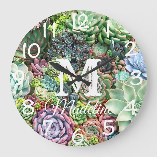 Colorful Succulent Garden Large Clock (Front)