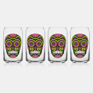Colorful Sugar Skull Can Glass