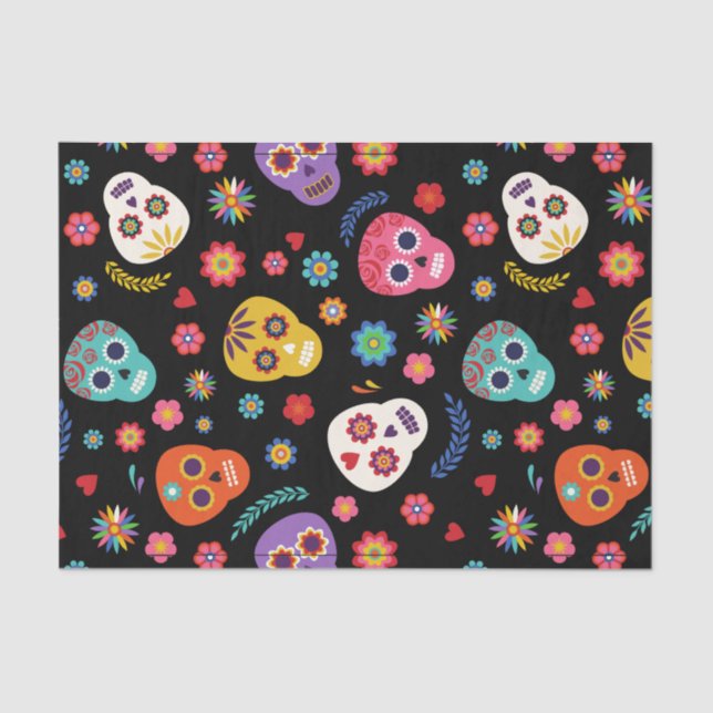 Colorful Sugar Skull Flowers Halloween Party Gift  Tissue Paper (Front)