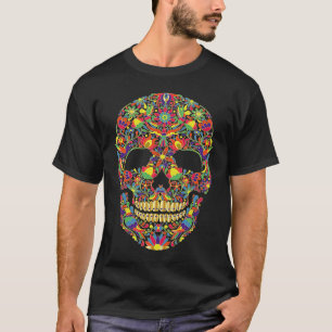 Colorful sugar skulls with birds Dia De Los Muerto T-Shirt