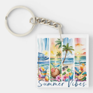 COLORFUL SUMMER BEACH THEMED BRUSHSTROKES KEY RING