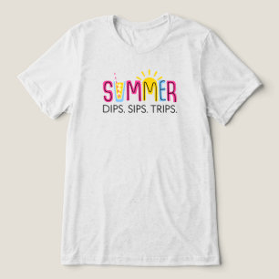 Colorful Summer Dips Sips Trips with Drink and Sun Tri-Blend Shirt