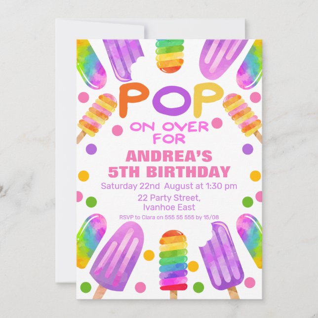 Colorful Summer Pop Popsicle Birthday Invitation (Front)