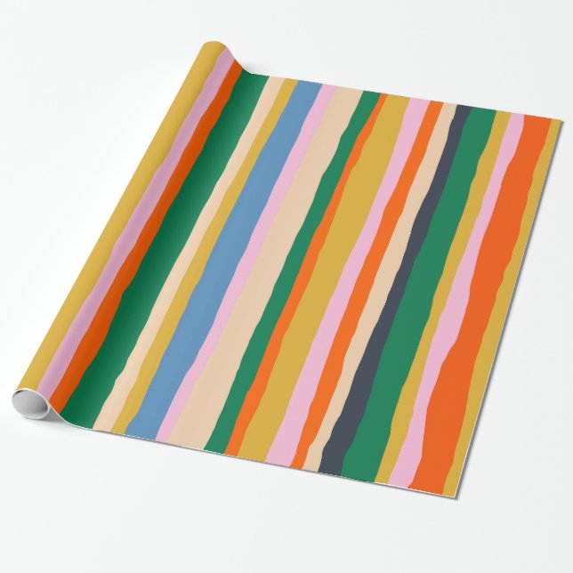 Colorful Summer Stripes Painted Pattern Wrapping Paper (Unrolled)