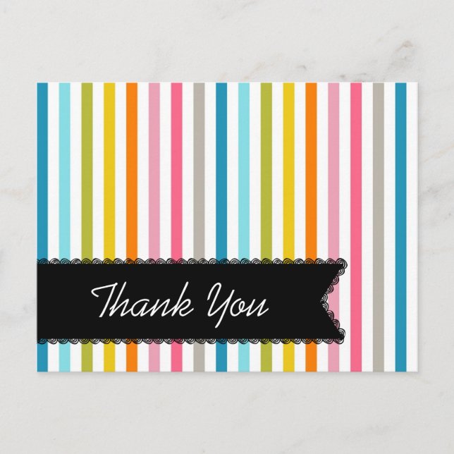 Colorful Summer Stripes Thank You Postcard (Front)