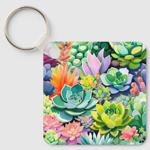 Colorful Summer Succulent Botanical Garden Key Ring