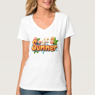 Colorful Summer Text with Beach Elements T-Shirt