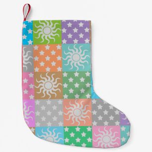 Colorful sun and stars pattern small christmas stocking