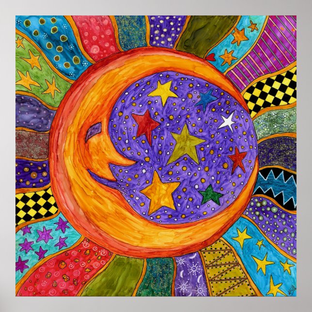 Colorful Sun, Moon and Stars Poster  24" x 24" (Front)