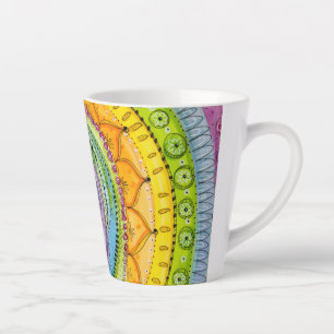 Colorful Sunburst Doodle Mandala Design Latte Mug