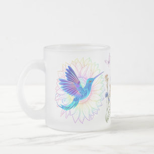 colorful Sunflower Hummingbirds Frosted Glass Coffee Mug