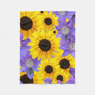 Colorful Sunflower Yellow & Purple Floral Pattern Fleece Blanket