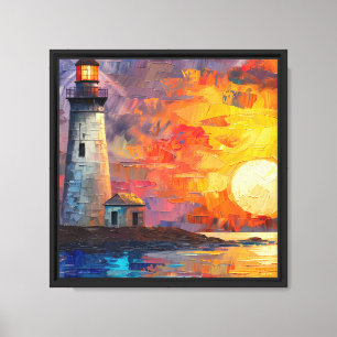 Colorful Sunset Lighthouse Ocean Fantasy Art Canvas Print