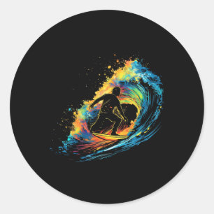 Colorful Surfer Boy On Mens Surfing  Classic Round Sticker