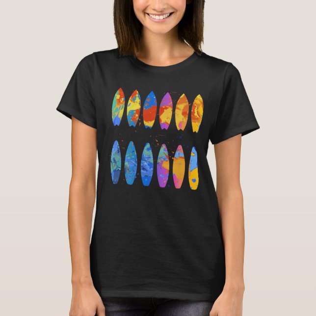 Colorful Surfing  Surfer Surfboard Graphic T-Shirt (Front)
