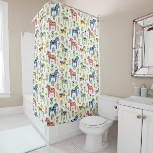 Colorful Swedish Dala Horses Shower Curtain