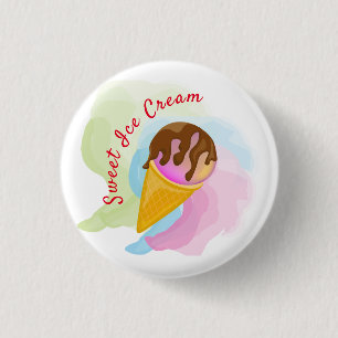 Colorful sweet ice cream in a cone 3 cm round badge
