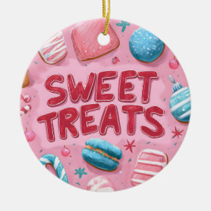Colorful Sweet Treats Christmas Illustration Ceramic Tree Decoration