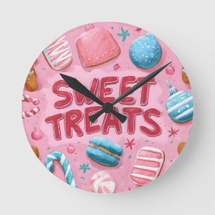 Colorful Sweet Treats Christmas Illustration Round Clock