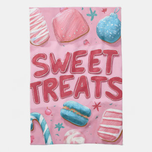 Colorful Sweet Treats Christmas Illustration Tea Towel