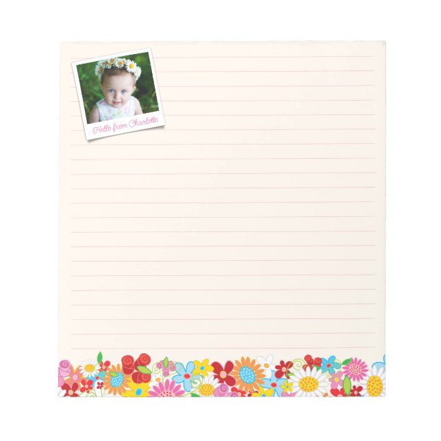 Colorful & Sweet Whimsical Spring Flowers Garden Notepad (Front)