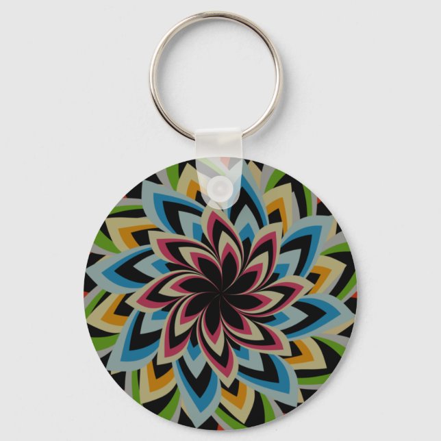 COLORFUL SWIRL FLOWERS   KEY RING (Front)