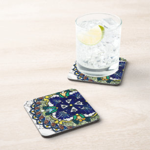 colorful talavera pottery mexican blue photo art coaster