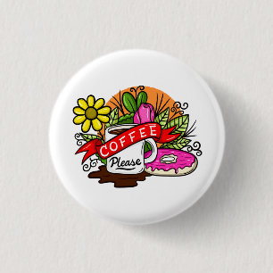 Colorful Tattoo Coffee and Donut 3 Cm Round Badge