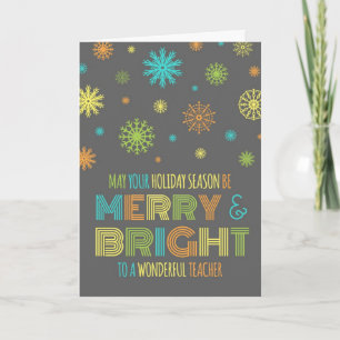 Colorful Teacher Merry & Bright Christmas Card
