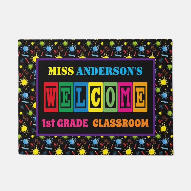 Colorful Teachers Classroom Welcome Doormat (Front)