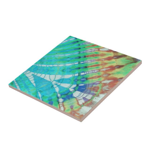 Colorful Teal Brown Abstract Modern Batik Tie Dye Tile (Side)