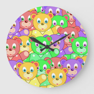 COLORFUL TEDDY BEARS LARGE CLOCK
