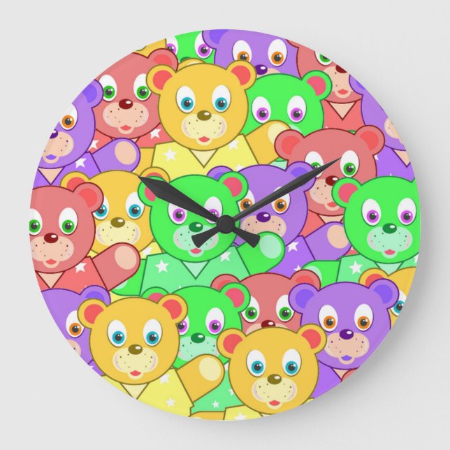 COLORFUL TEDDY BEARS LARGE CLOCK (Front)