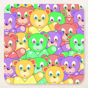 COLORFUL TEDDY BEARS SQUARE PAPER COASTER