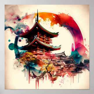 Colorful Temple Japan Poster