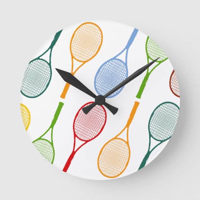 colorful tennis rackets pattern round clock (Front)