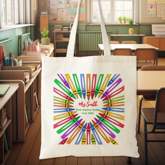 Colorful thank you  teacher big heart crayon tote bag (Creator Uploaded)