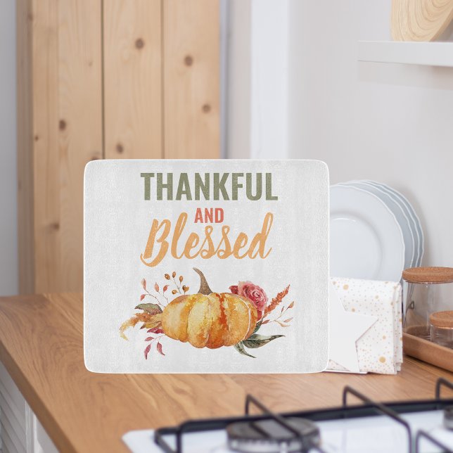 Colorful Thankful And Blessed With Pumpkin Gift Cutting Board (Creator Uploaded)