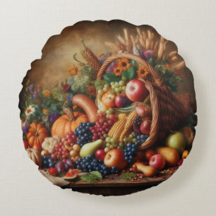 Colorful/Thanksgiving/Cornucopia/Fall Round Cushion