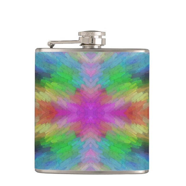 Colorful Tie Dye Style Art Hip Flask (Front)