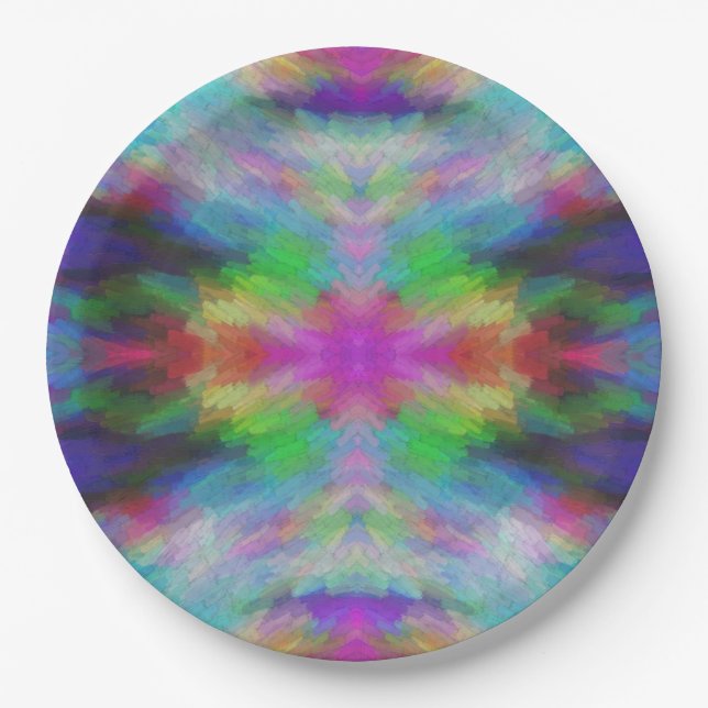 Colorful Tie Dye Style Art Paper Plate (Front)