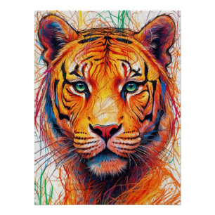 Colorful Tiger Art Print, Abstract Tiger Head Poster