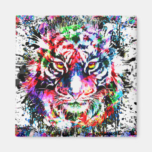 Colorful Tiger Drawing Magnet - Abstract Art Tiger