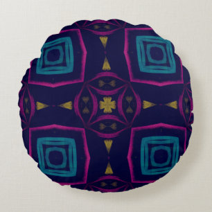 Colorful Tile illustration. Fashion Geometric Orna Round Cushion