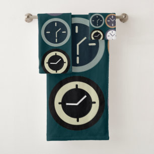 Colorful Time Clock Pattern Watchmaker Horologist Bath Towel Set