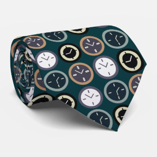 Colorful Time Clock Pattern Watchmaker Horologist Tie