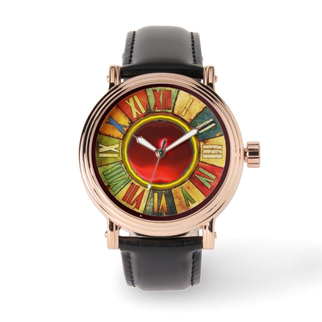 COLORFUL TIME WITH BRIGHT PRINTED RUBY GEMSTONE WATCH (Front)
