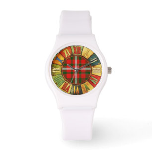 COLORFUL TIME WITH RED GREEN SCOTTISH TARTAN WATCH