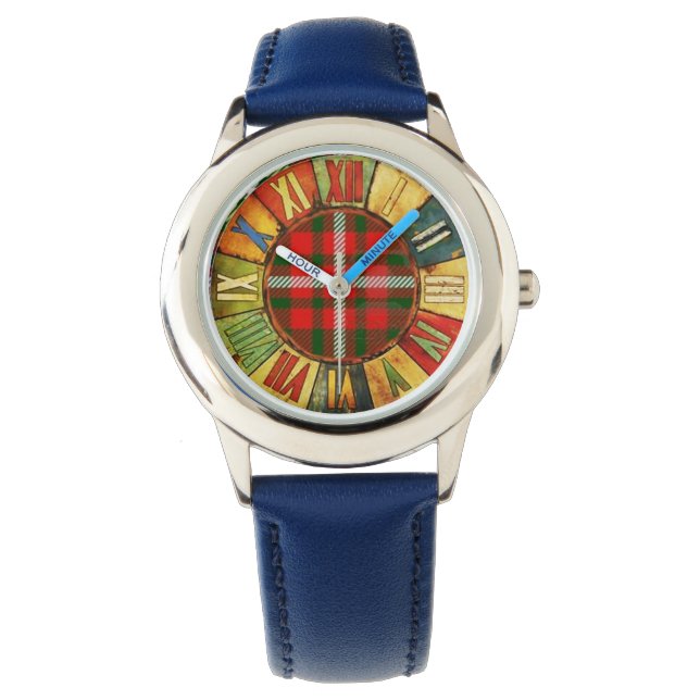 COLORFUL TIME WITH WHITE GREEN RED SCOTTISH TARTAN WATCH (Front)